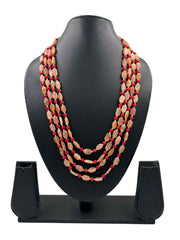 Elegant Layered Red Colral & Natural Moonstone Beaded Necklace For Women