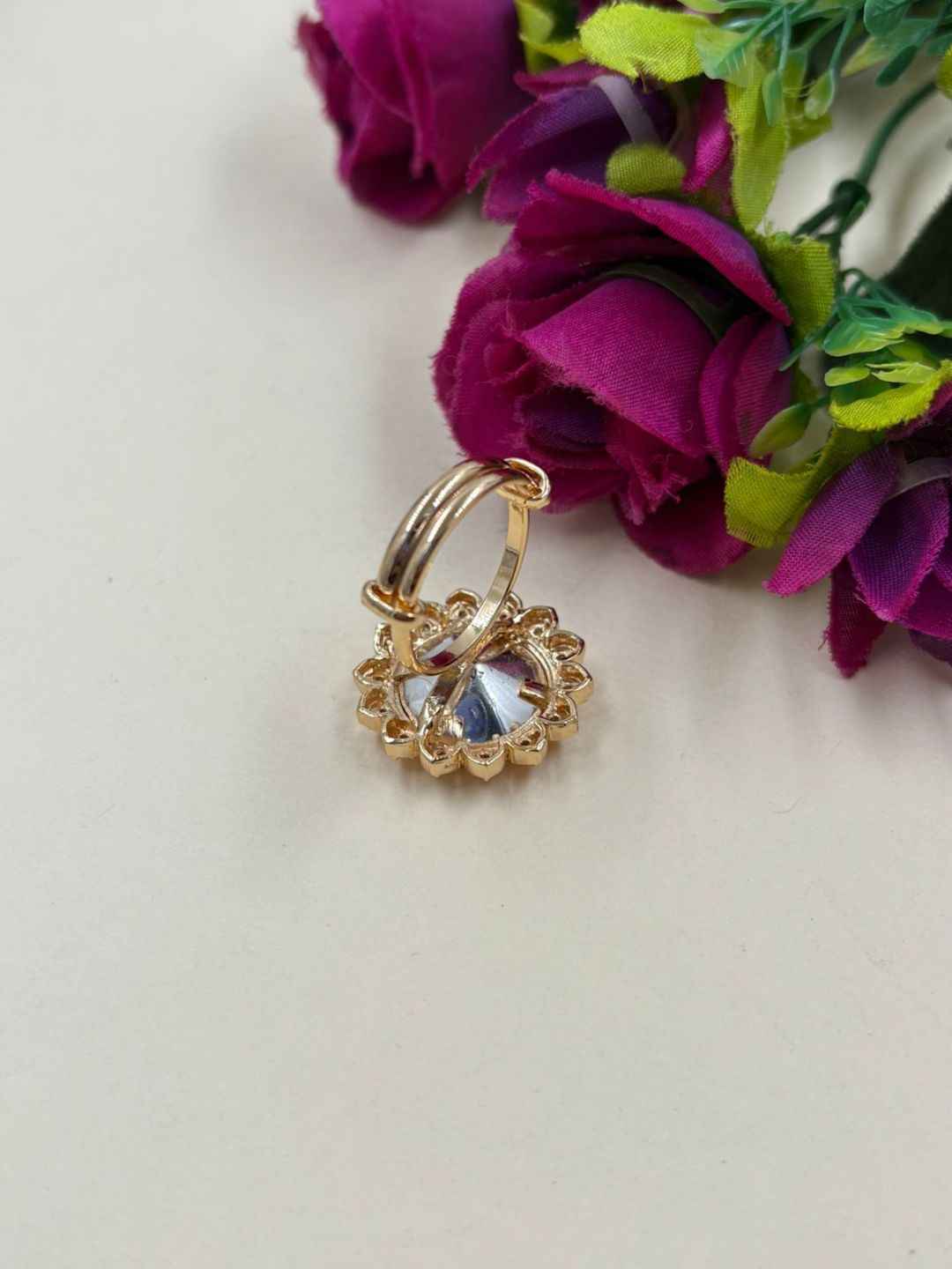 Rose Gold Plated Kundan Finger Ring For Ladies - Festive And Wedding Rings