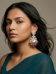 Designer Mother Of Pearl And Kundan Chandbali Earrings For Women - Wedding & Festive Wear red chnadbali earrings 