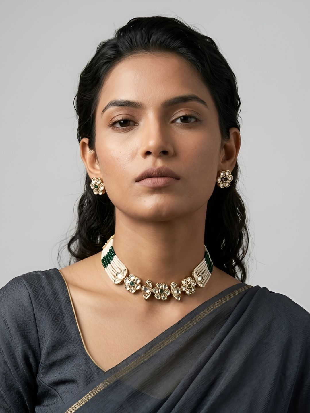Modern Kundan And Pearl Choker Necklace Set | Contemporary Indian Choker Jewelry
