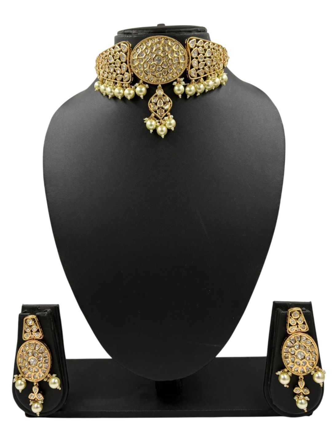 Gold Plated Statement Look Kundan Choker Necklace Set - Wedding And Party Wear