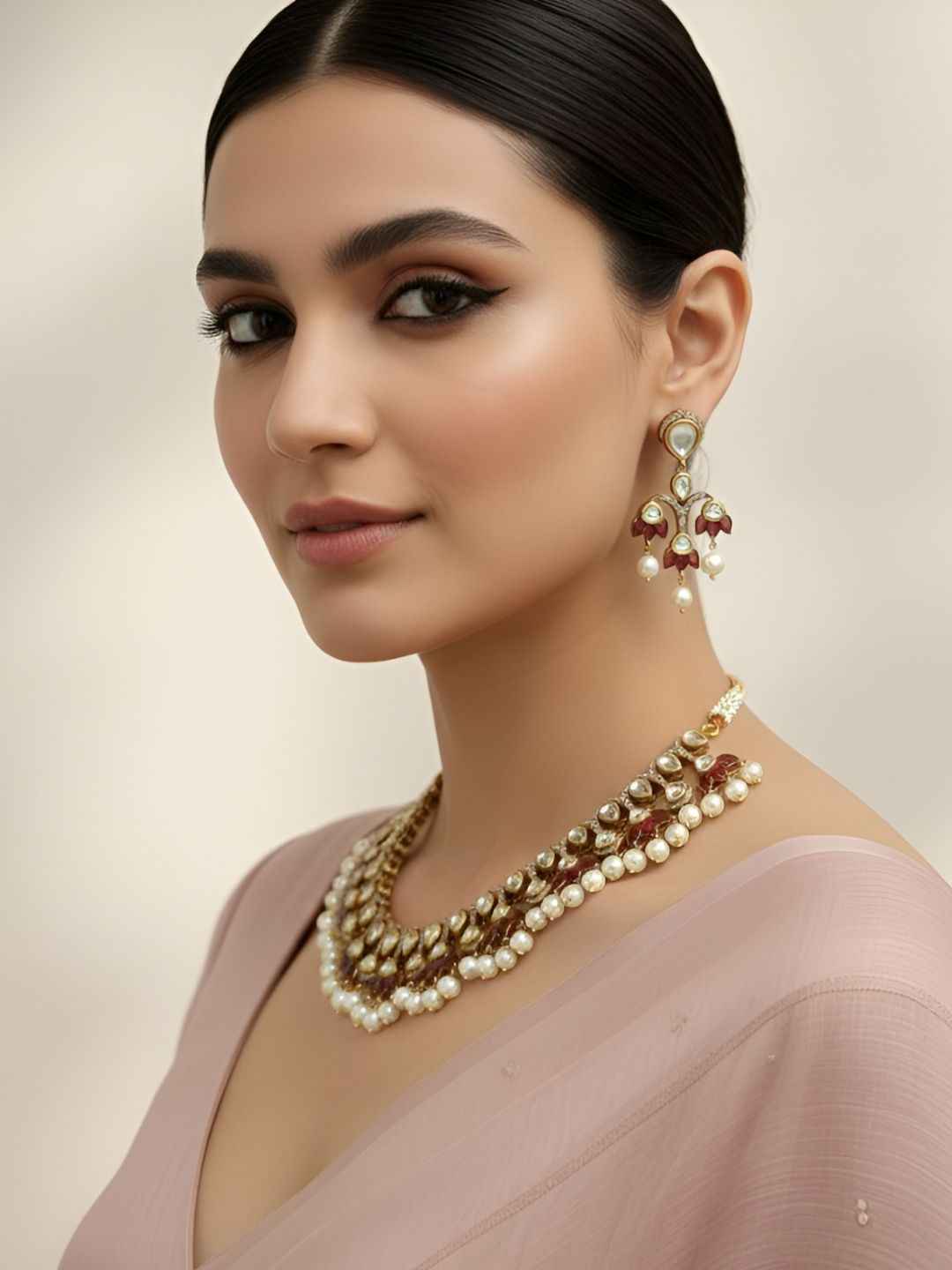 Designer Victorian Finish Kundan Polki Jewellery Set - Wedding & Party Wear Jewellery