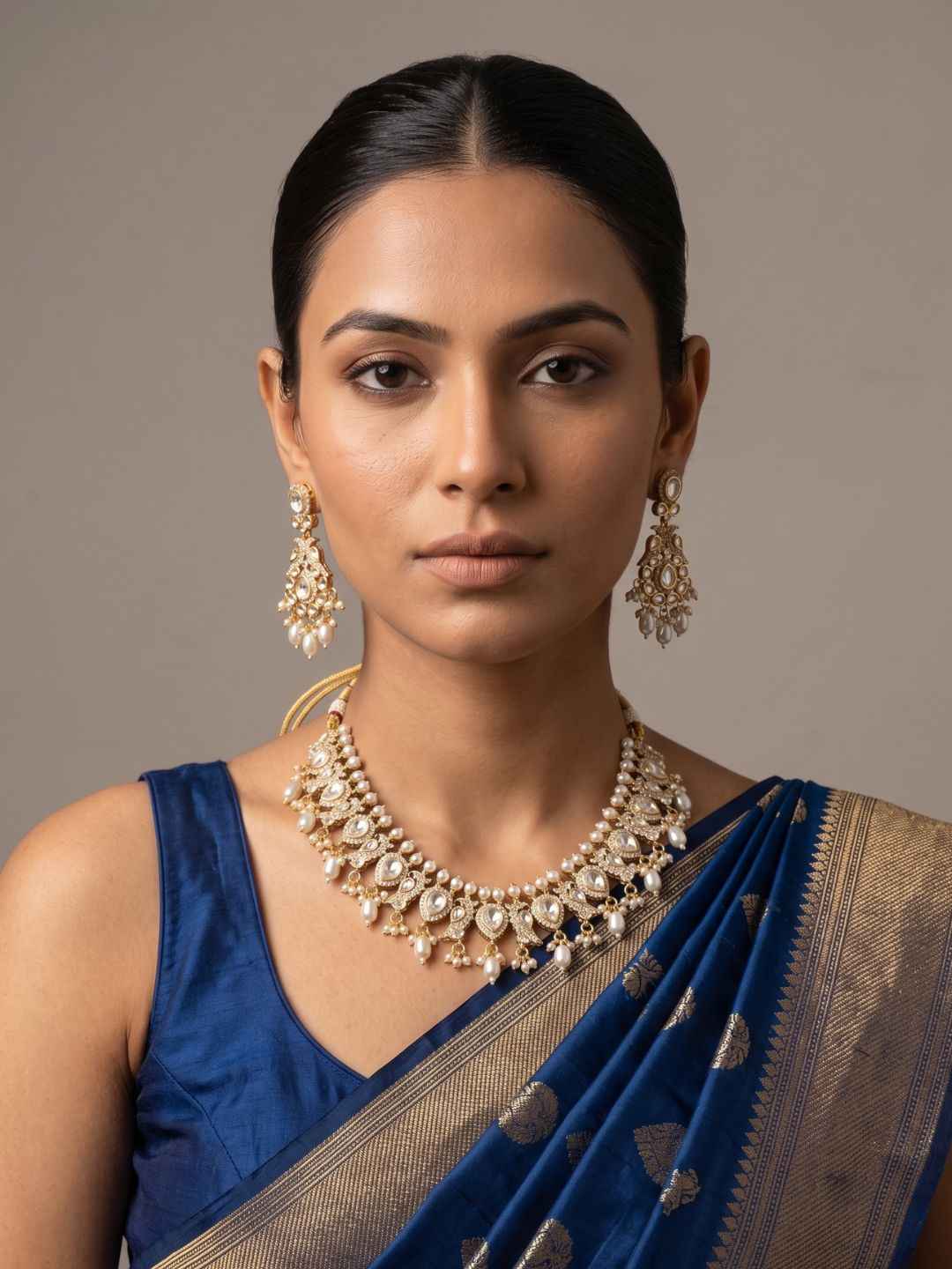 Designer Peacock Design Polki Necklace Set For Weddings And Parties