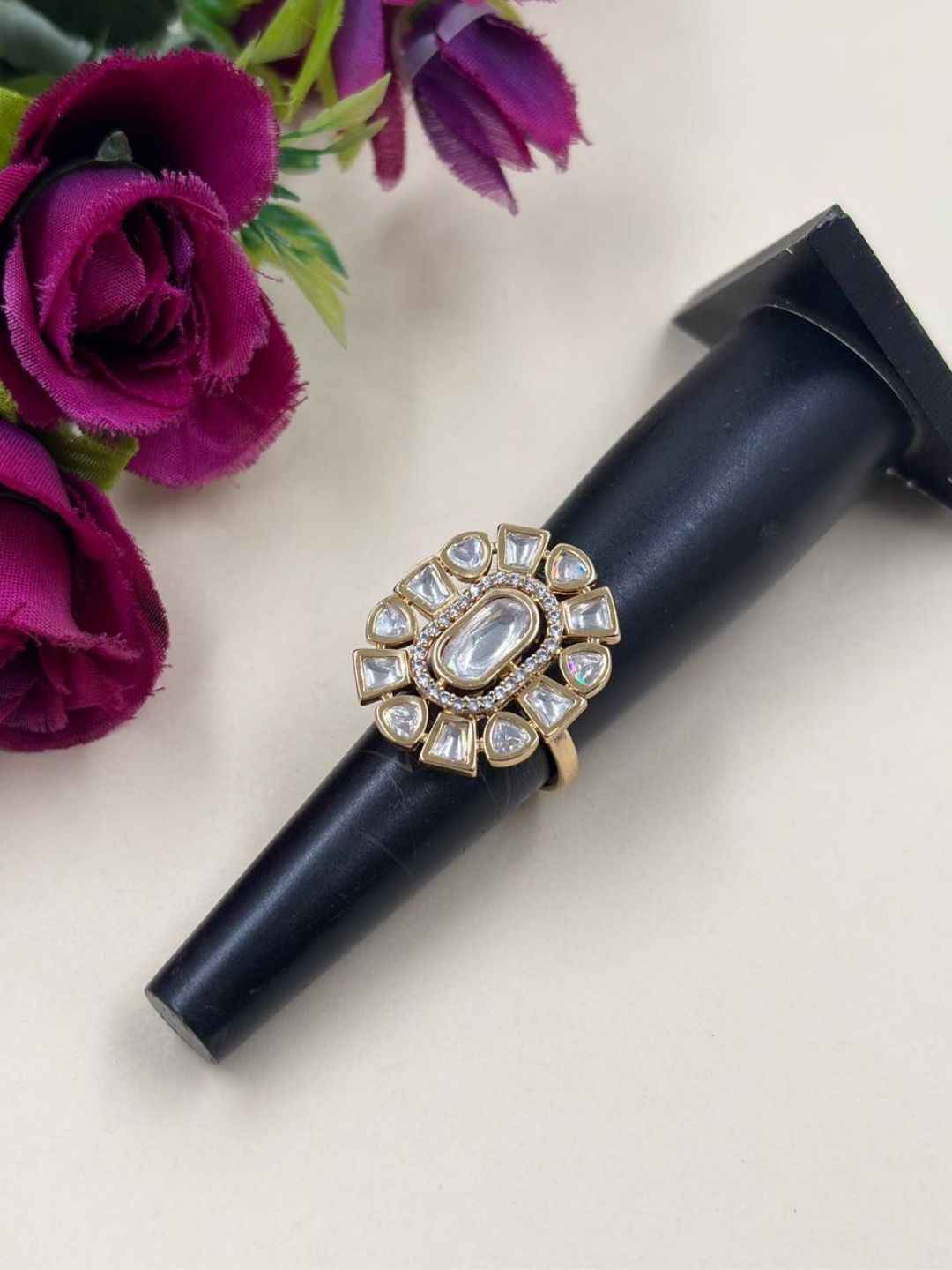 Statement Polki Kundan Ring for Women | Traditional Gold Plated Ethnic Ring | Wedding And Festive Wear