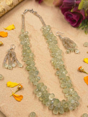 Semi Precious Gemstone Prehnite Drops Beaded Necklace Set For Women