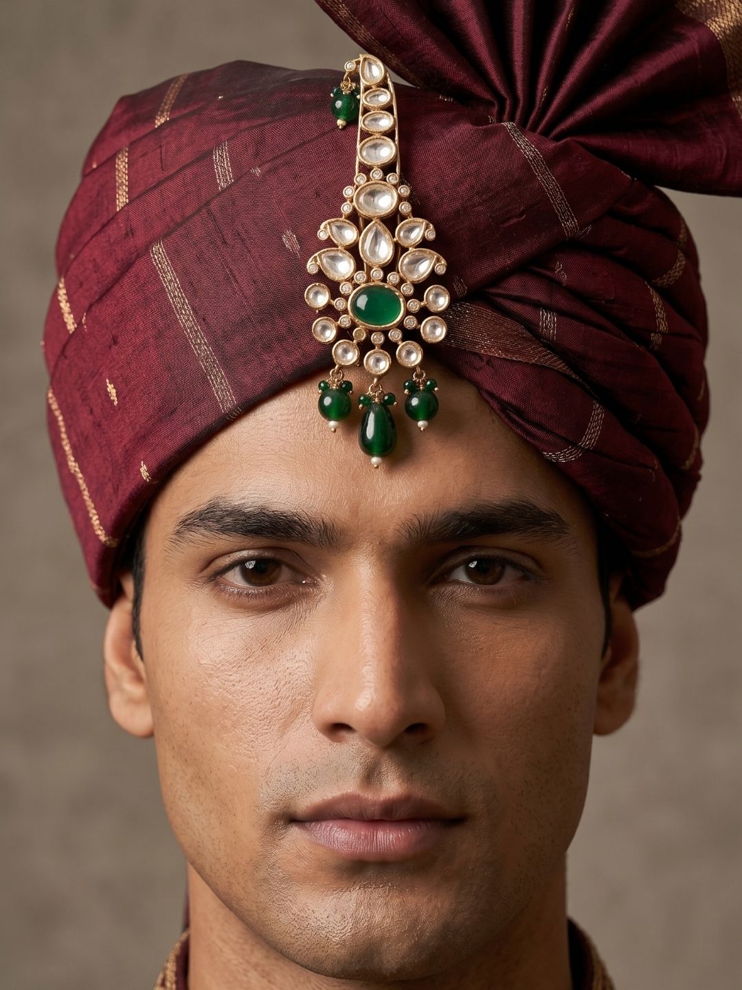 Gold Plated Floral Design green  Kundan Polki Safa Kalangi For Grooms | Turban Brooch for dulha | mens ornaments