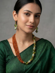 Designer Side Pattern Natural Peridot And Carnelian Beads Necklace For Women