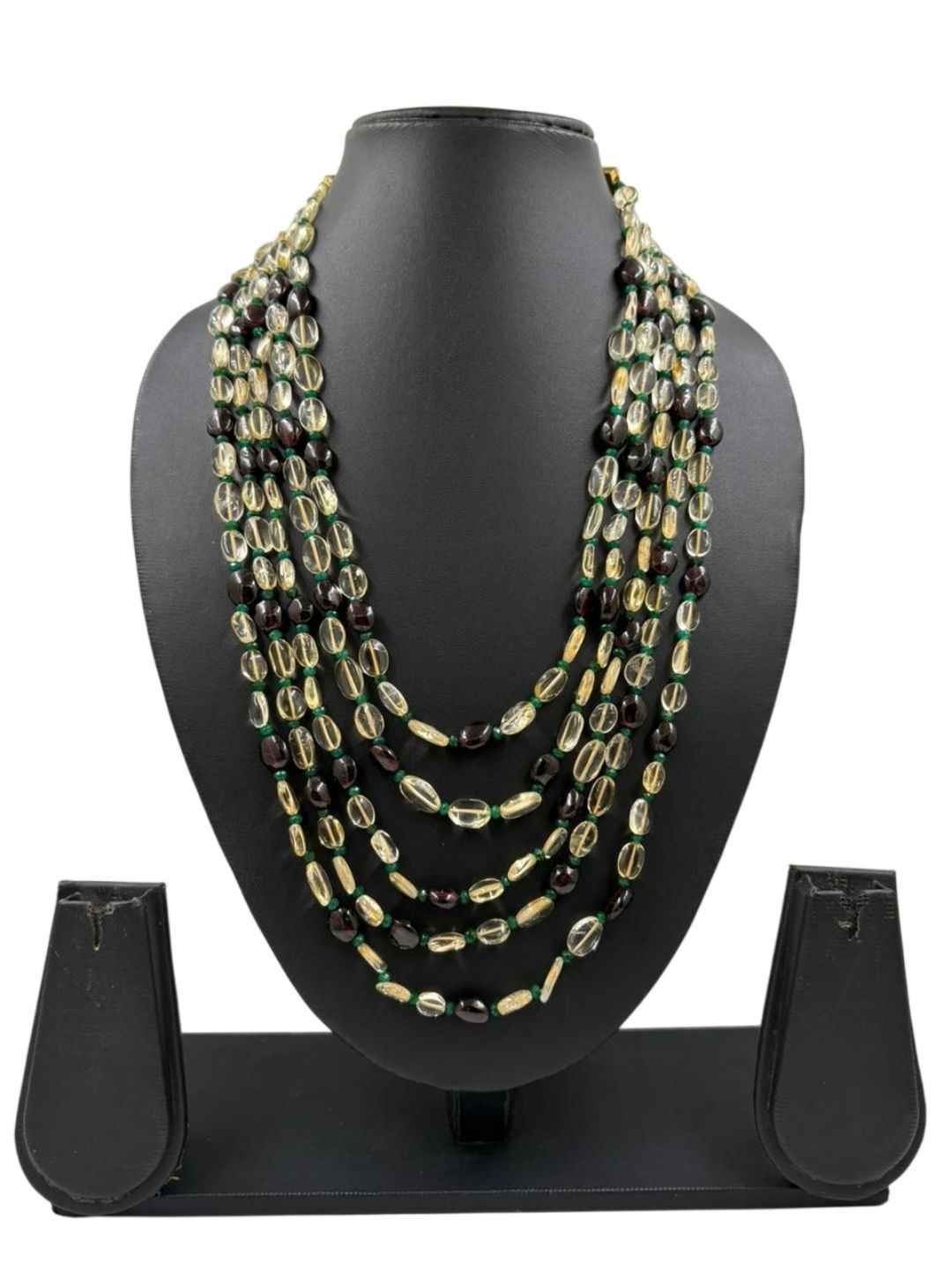 Semi Precious Layered Garnet And Yellow Citrine Beaded Necklace For Women