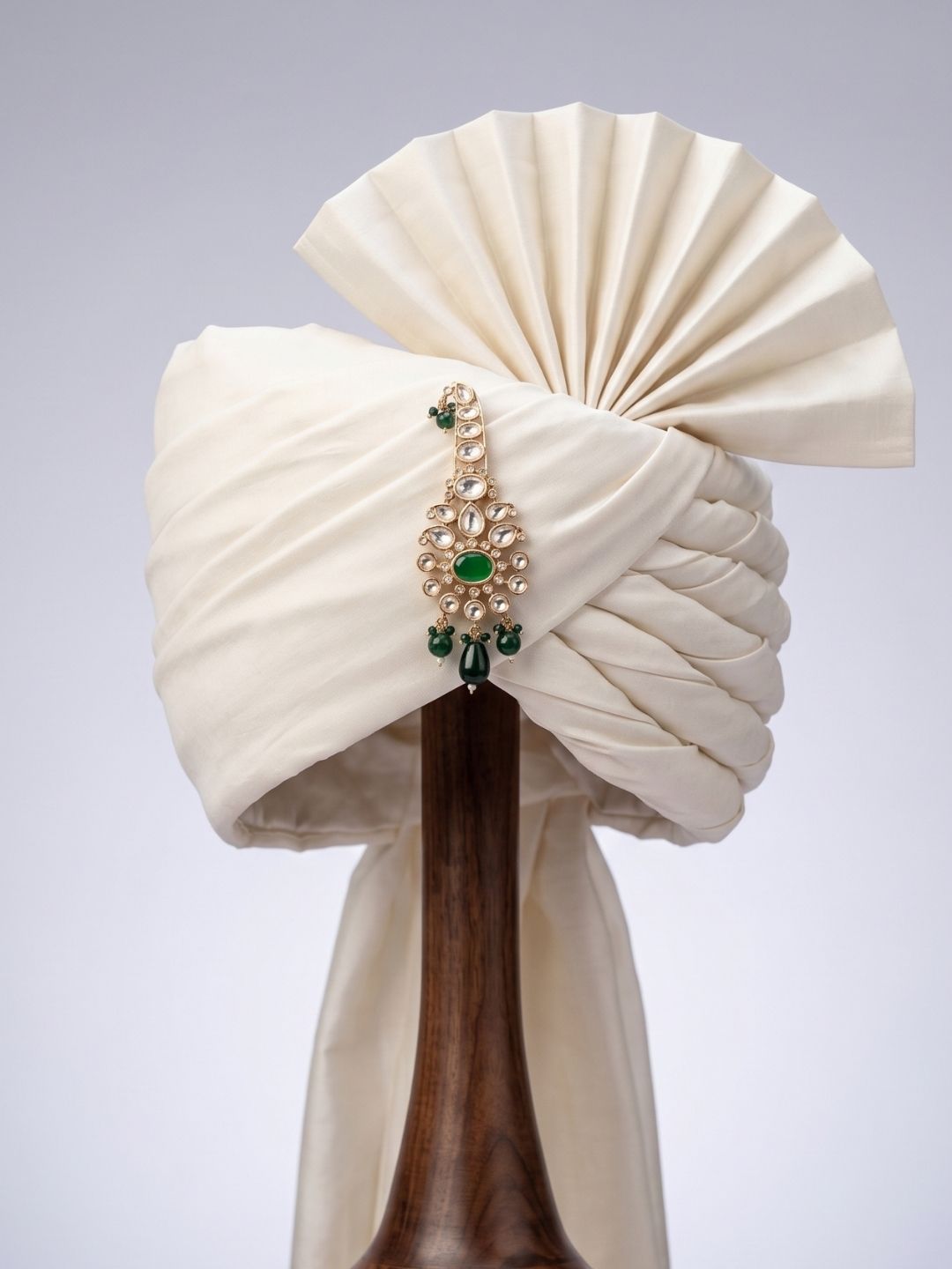 Gold Plated Floral Design green Kundan Polki Safa Kalangi For Grooms | Turban Brooch for dulha 
