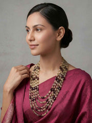 Semi Precious Layered Garnet And Yellow Citrine Beaded Necklace For Women