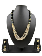 Designer Black And White Beaded Jewellery Set - Elegant Gemstone Jewellery
