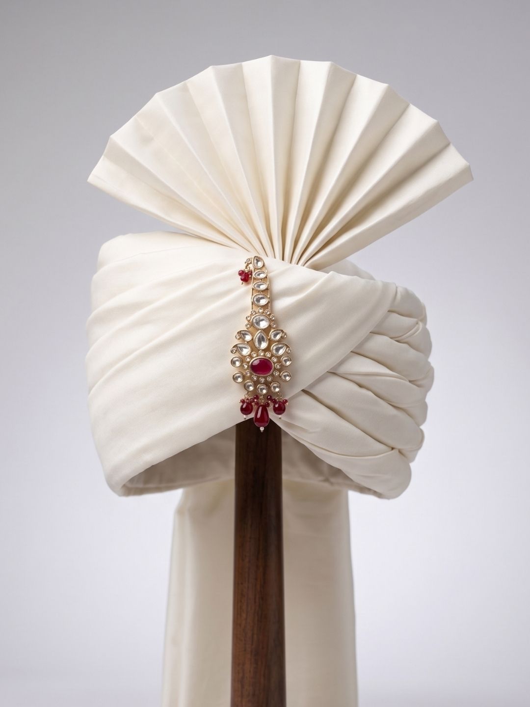 Gold Plated red beaded Floral Design Kundan Polki Safa Kalangi For Grooms | Turban Brooch for dulha 