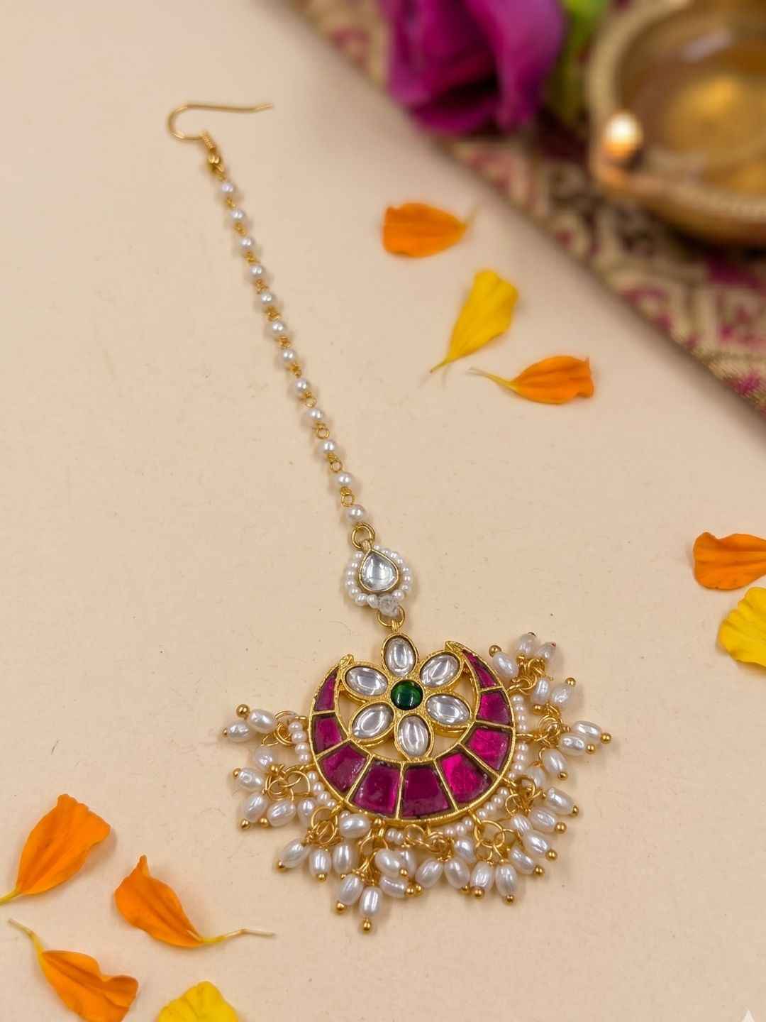 Gold Plated Traditional Jadau Maang Tikka For Women | Wedding And Festive Wear Tikka