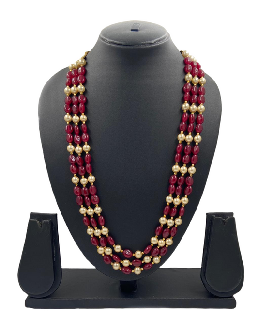 Traditional Semi Precious Triple Layered Red Jade Beads Necklace Beads Jewellery