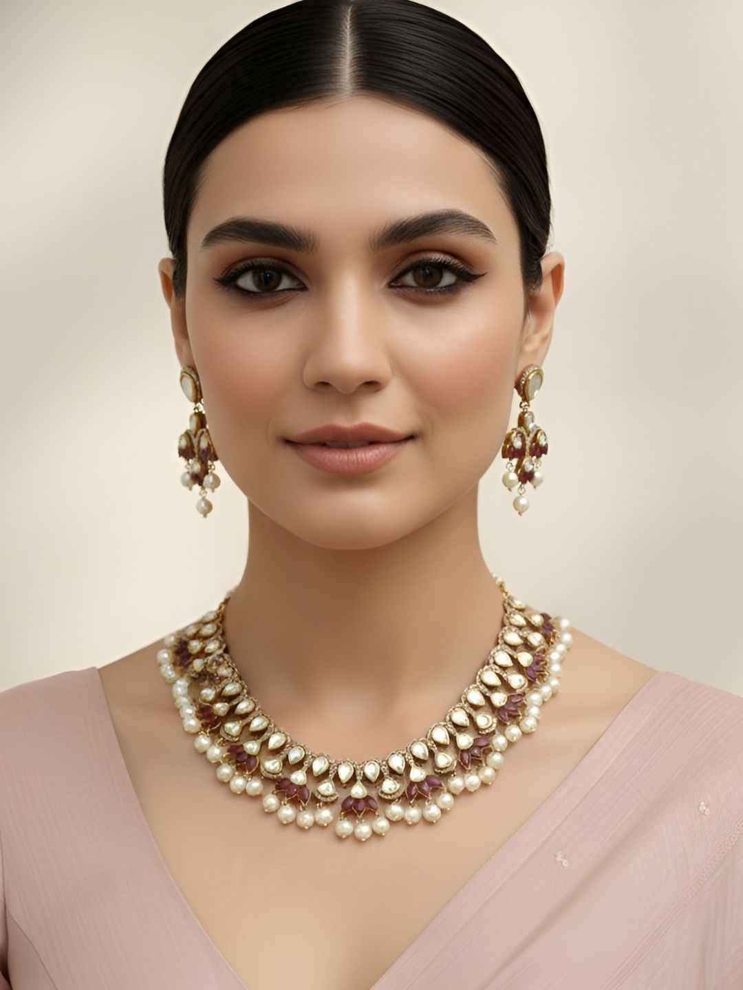 Designer Victorian Finish Kundan Polki Jewellery Set - Wedding & Party Wear Jewellery