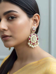 Traditional Kundan and red Stone-studded Earrings for Women | Statement Earrings for Ethnic & Festive Wear