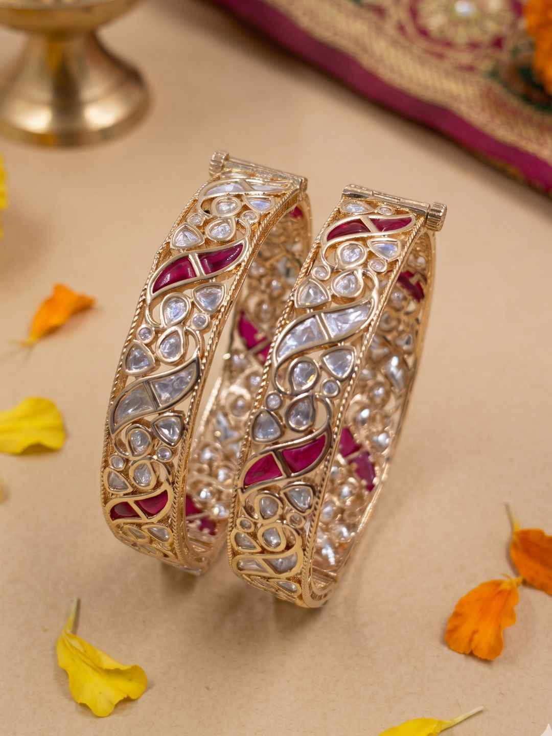 Gold Palted Uncut Polki Kundan Kada Bangles | Wedding And Festive Wear Indian Bangles
