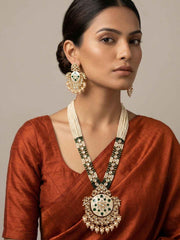 Traditional Long Beaded Kundan Pendant Necklace Set With Enamel | Wedding Jewellery Set