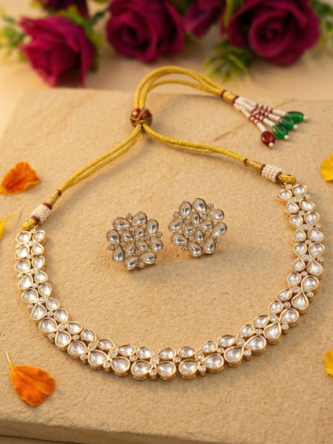 Gold Plated Elegant Polki Kundan Necklace Set | Festive And Wedding Wear Jewellery Set