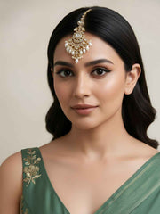 Traditional Big Kundan Pearl Maang Tikka For Women | Bridal Wedding Forehead Jewelry