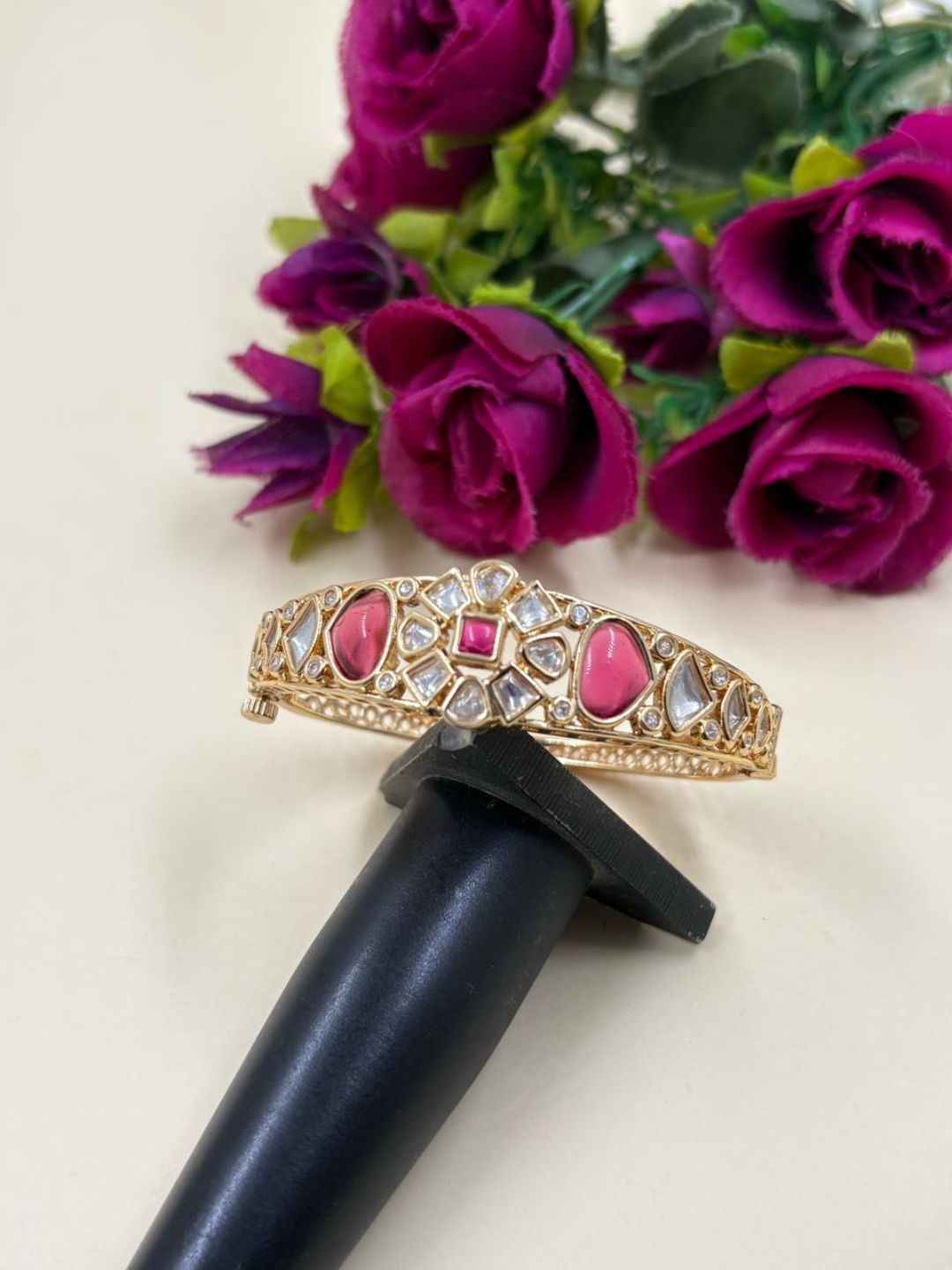 Elegant red Kundan Polki Bracelet For Women - Festive & Wedding Wear Bracelet