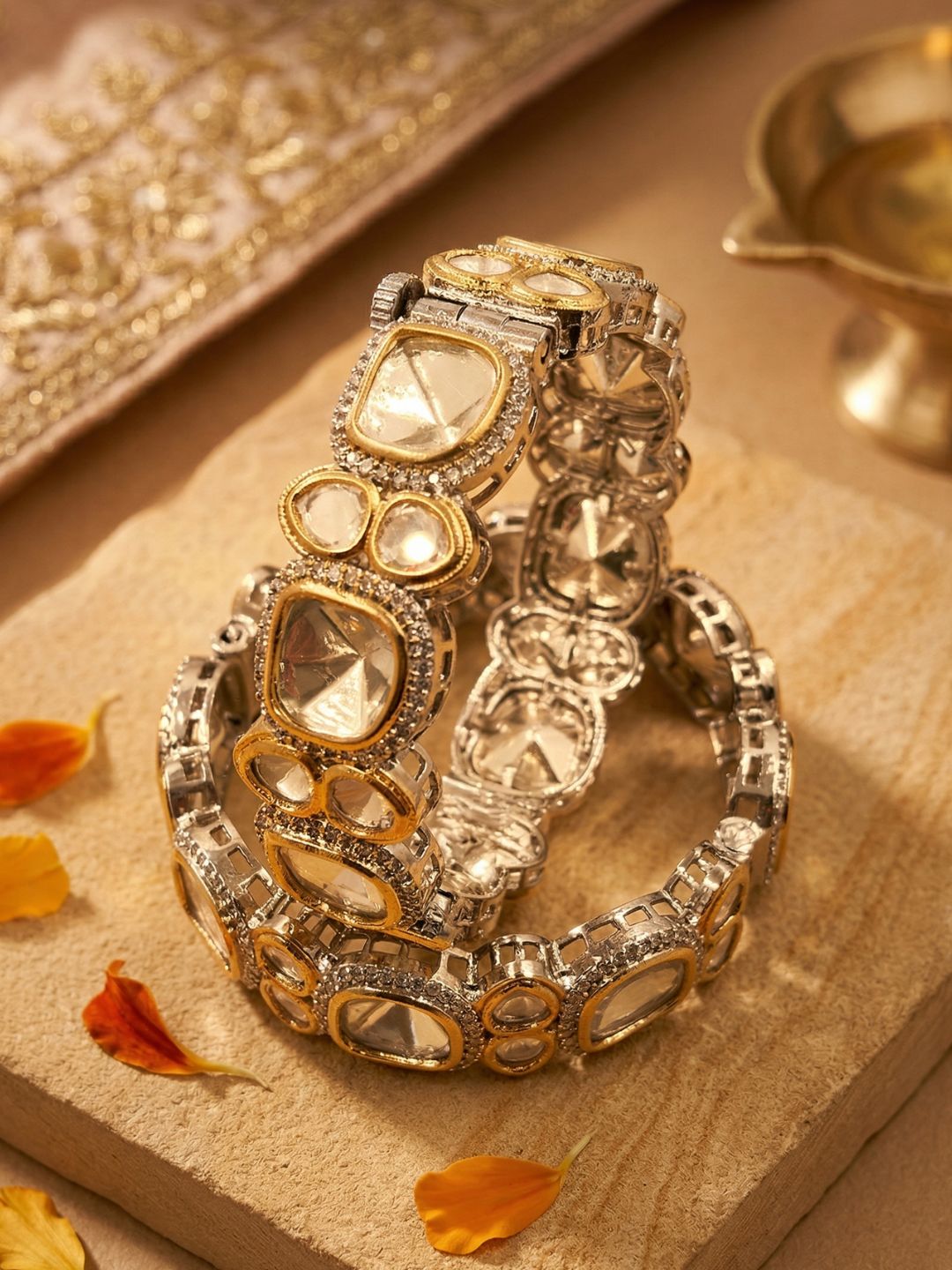 Luxury Victorian Uncut Polki Kundan Bangles For Weddings And Parties 