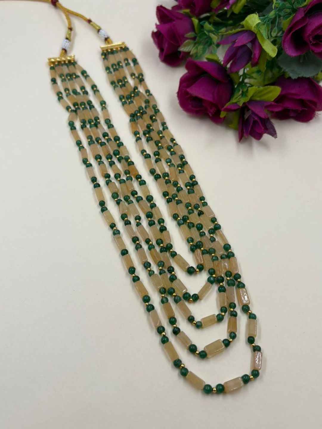 Handcrafted Layered Yellow Jade Beads Necklace For Women - Festive Beads Jewellery