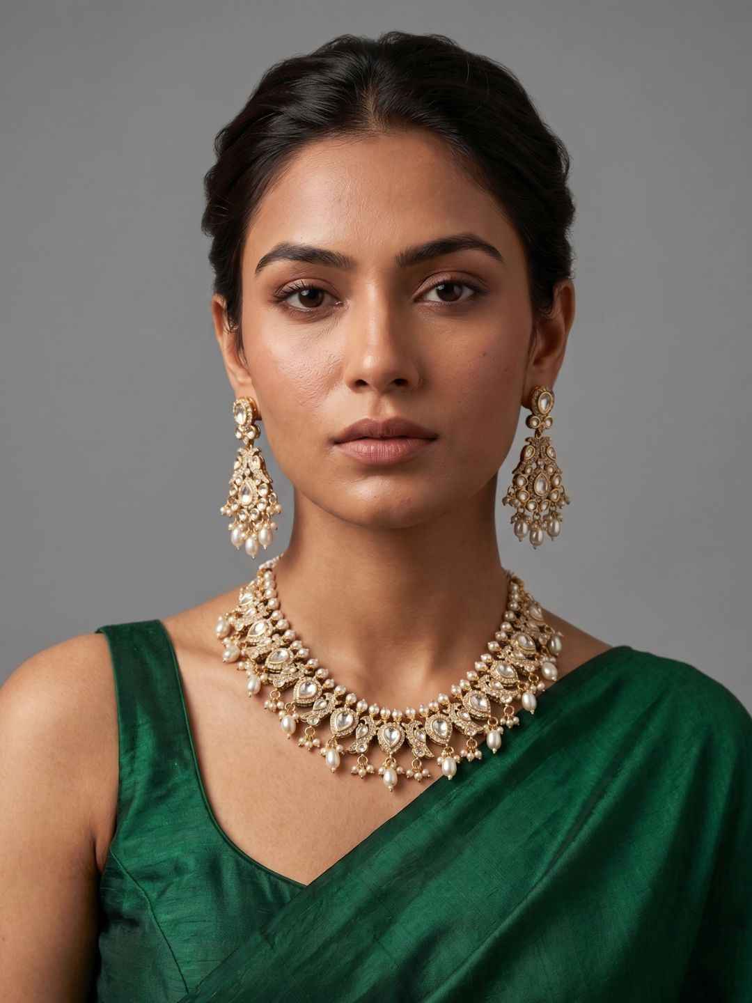 Designer Peacock Design Polki Necklace Set For Weddings And Parties
