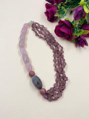 Elegant Natural Amethyst & Rose Quartz Beaded Necklace For Women - Purple Beads Necklace