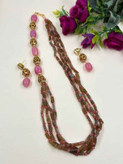 Handcrafted Side Pattern Jade Gemstone Beaded Jewellery Necklace Set - Ethnic And Traditional Wear