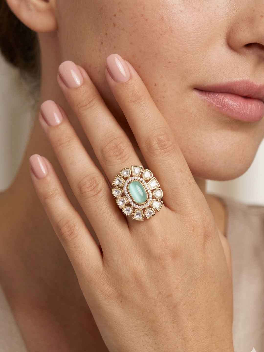 Statement Polki Kundan Ring for Women | Traditional Gold Plated Ethnic Ring | Wedding And Festive Wear