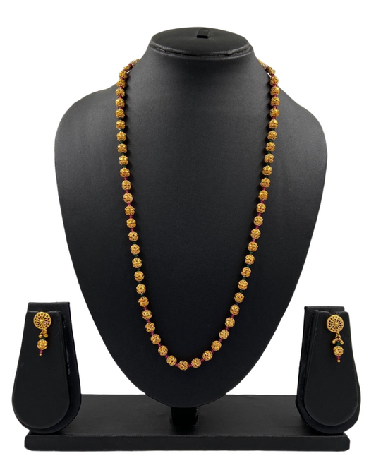 Traditional Antique Gold Toned Single Strand Golden Beads Matar Mala Necklace (Multi Color)