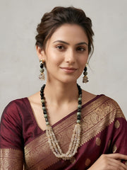 Designer Black And White Beaded Jewellery Set - Elegant Gemstone Jewellery