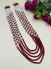 Multi Layered Pearls And Red Beads Necklace For Sarees And Dresses online