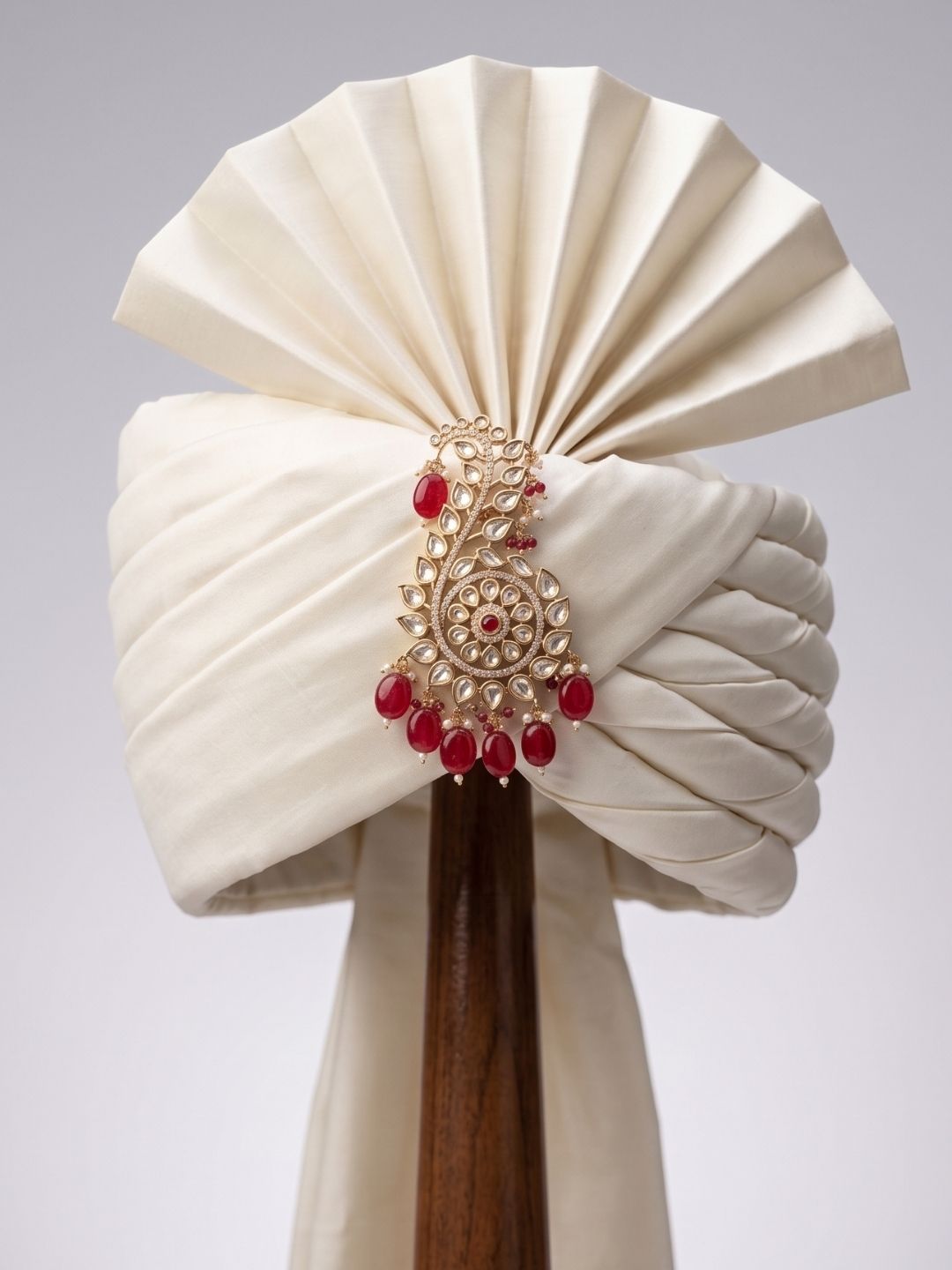 Traditional Rajputi Look red stone beaded Kundan Polki Kalangi For Safa | Kalgi For Turban