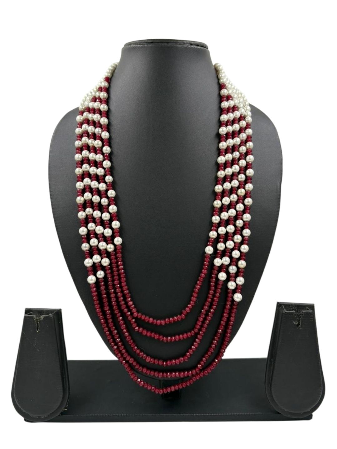 Multi Layered Pearls And Red Beads Necklace For Sarees And Dresses online
