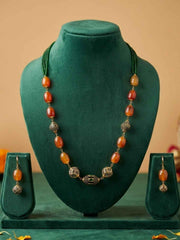 Semi Precious Handcrafted Chalcedony Orange Colour Beaded Necklace Set
