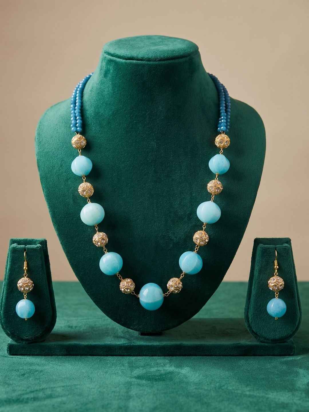Elegant Sky Blue Beaded Necklace Set | Gemstone Beaded Jewellery