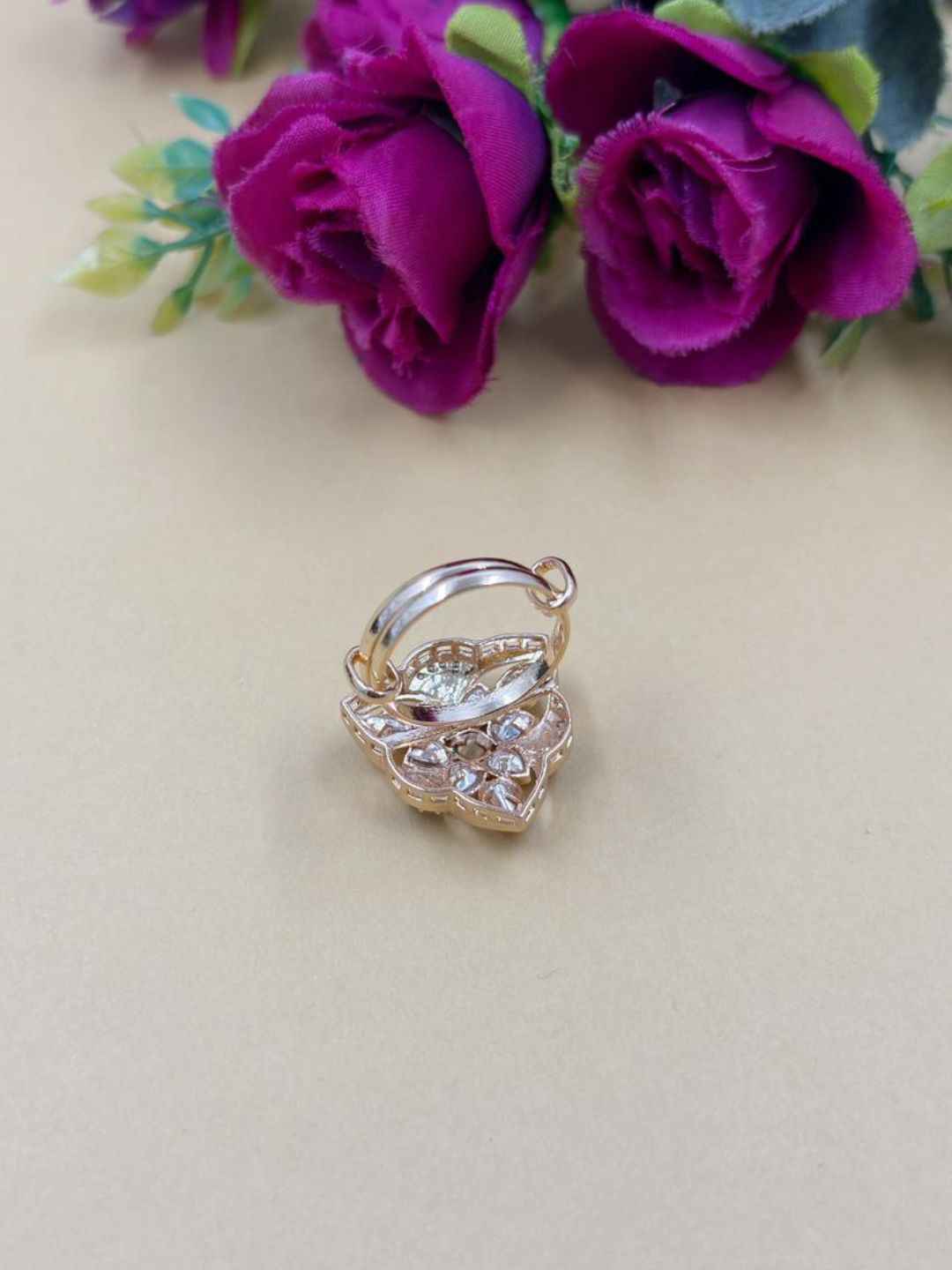 Gold Plated Meenakari And Kundan Adjustable Ring For Ladies - Festive And Party Wear