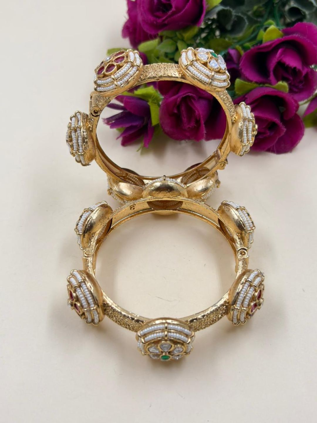 Traditional Gold Plated Kundan Kada Bangles For Women - Wedding & Party Wear 