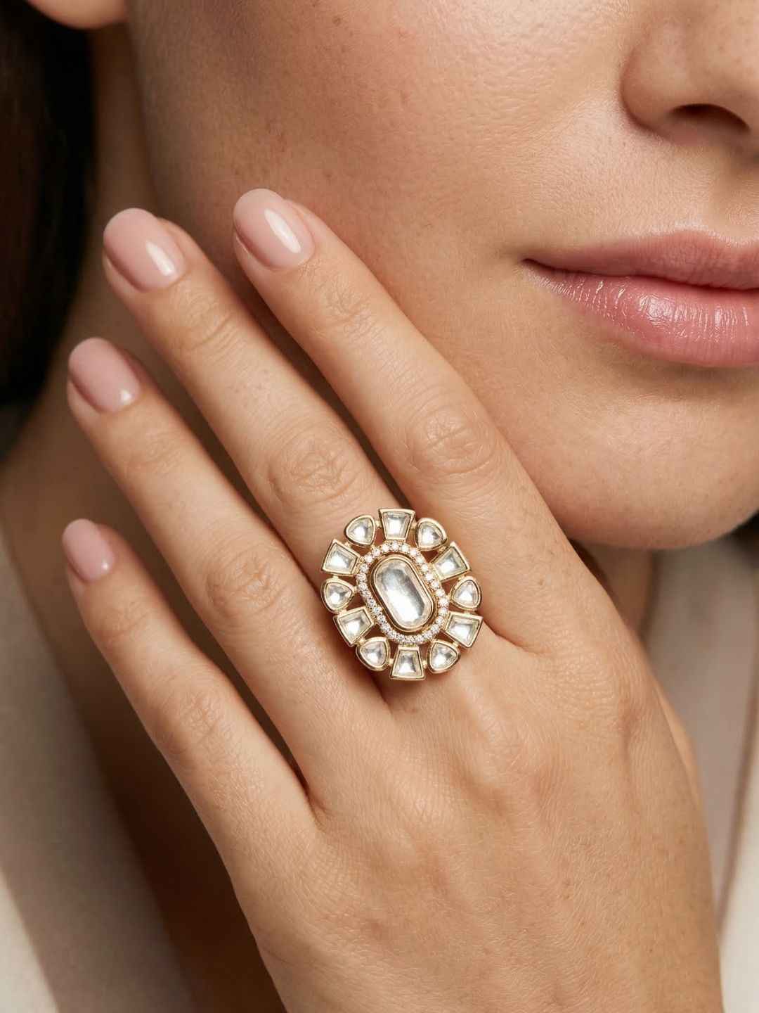 Statement Polki Kundan Ring for Women | Traditional Gold Plated Ethnic Ring | Wedding And Festive Wear