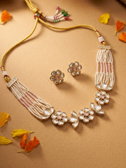 Modern Kundan And baby pink beaded Pearl Choker Necklace Set | Contemporary Indian Choker Jewelry
