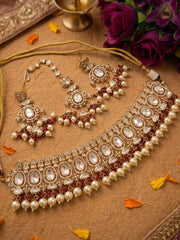 Sasha Rose Gold Finish Polki Kundan Bridal Choker Necklace With Tikka - Wedding Jewellery Set
