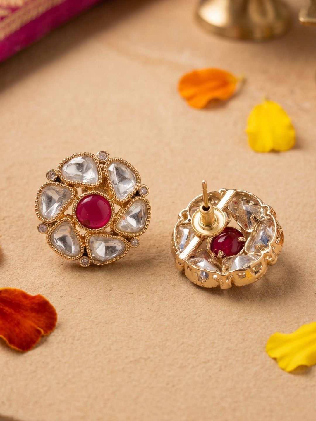 Elegant Gold Plated Polki Kundan Stud Earrings For Women | Ethnic And Traditional Indian Earrings
