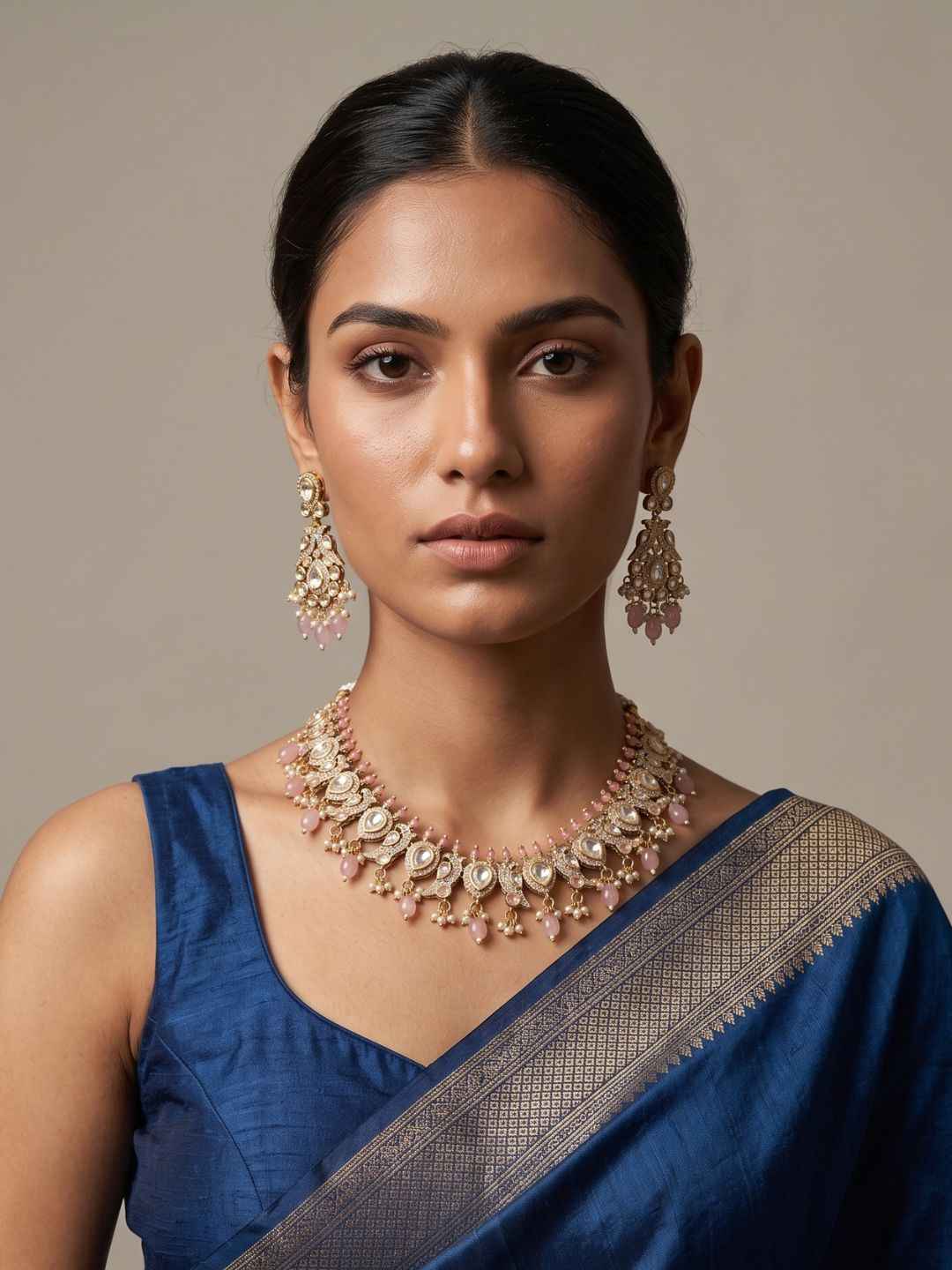 Designer Peacock Design Polki Necklace Set For Weddings And Parties
