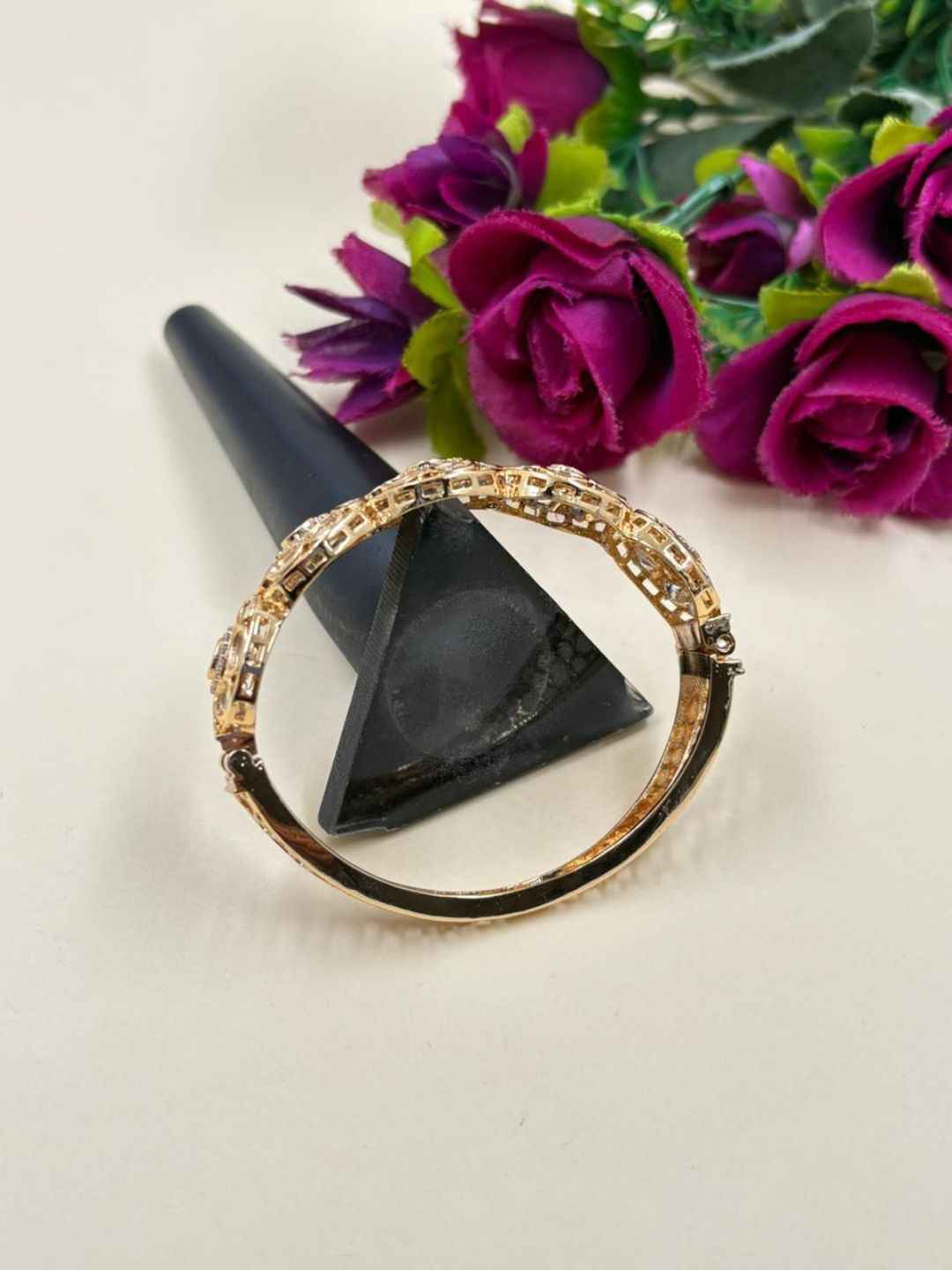 Elegant Next To Real Party & Wedding Wear Openable Kundan Polki Bracelet For Women