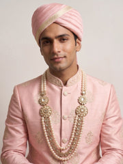 Natural Freshwater Long Pearl Necklace With Kundan Brooch – Beads Jewelry For Grooms Sherwani And Bridal Wear