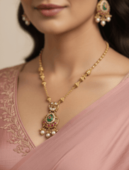 Elegant Gold Plated Chain Pendant Necklace Set For Women - Traditional Jewellery Set