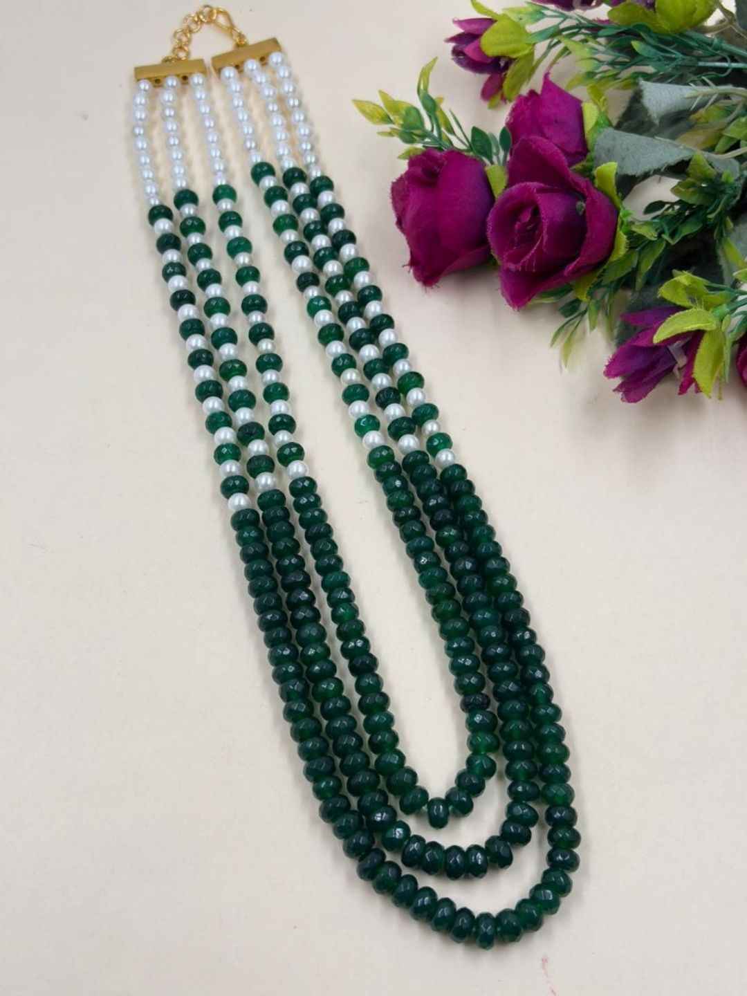 Layered Green Jade And Pearls Sherwani Mala For Men | Dulha Sherwani Necklace