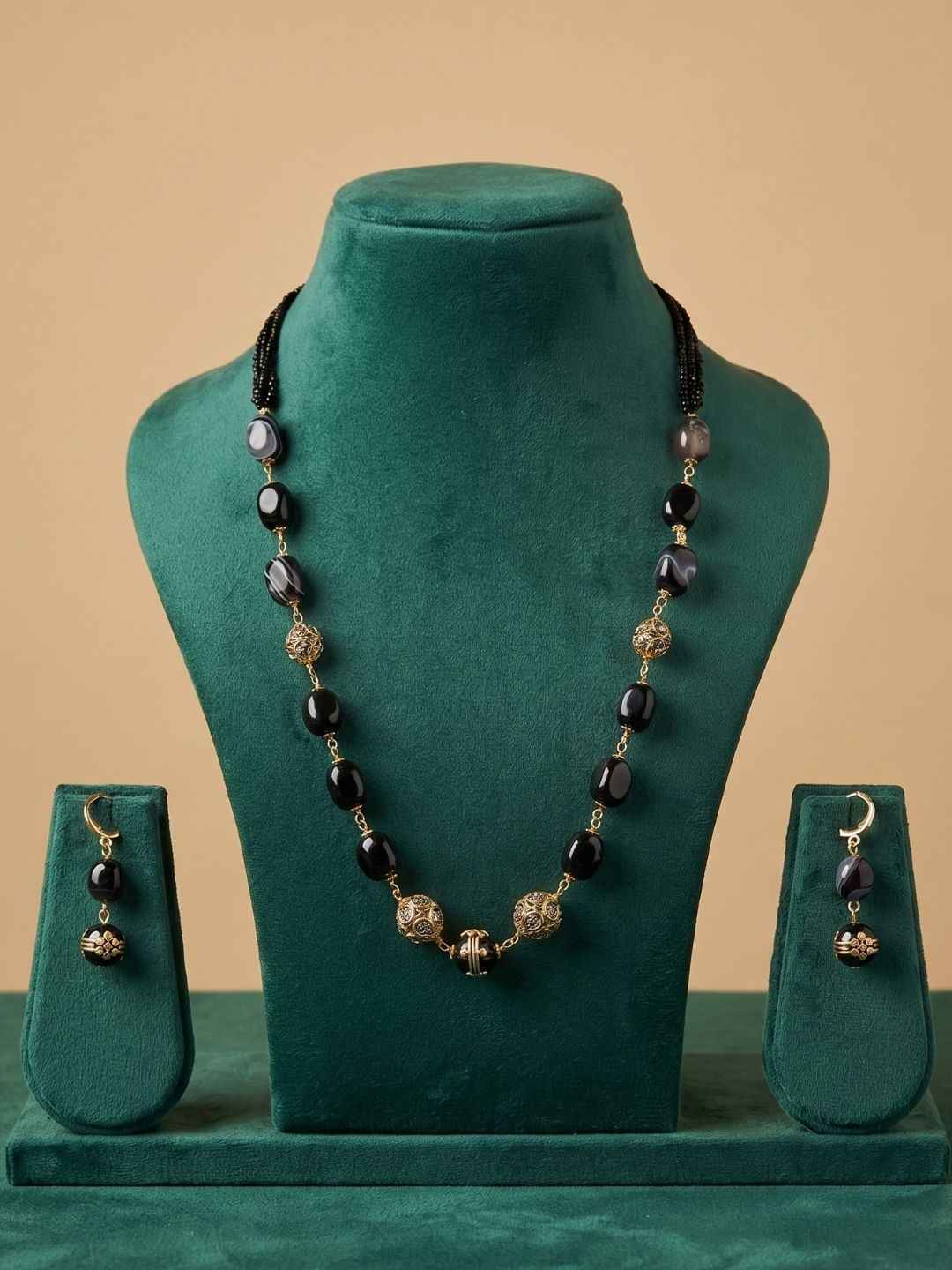 Elegant Single Layer Black Beads Necklace Set For Women | Ethnic And Traditional Wear